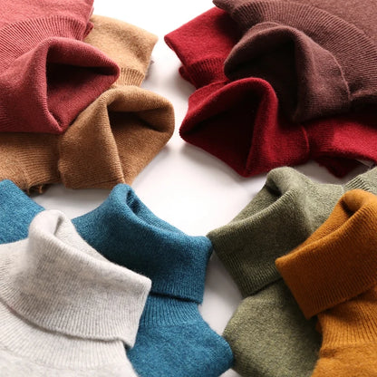 Autumn Winter 100% Cashmere Pullover Turtleneck Solid Sweater Casual Women Shirt Long Sleeve Loose Knitted Jumper 17Colors