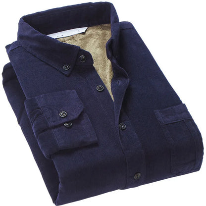 Quality Men's Cotton Corduroy Warm Winter Shirt Thick Fleece Lining Thermal Shirt Long Sleeve Bottoming Shirt Mens Winter Shirts