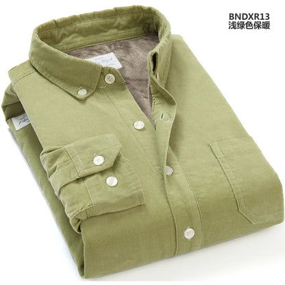 Quality Men's Cotton Corduroy Warm Winter Shirt Thick Fleece Lining Thermal Shirt Long Sleeve Bottoming Shirt Mens Winter Shirts