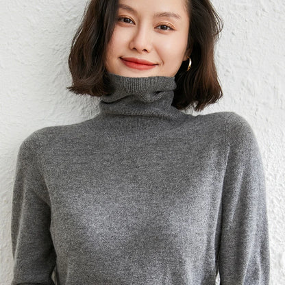 Autumn Winter 100% Cashmere Pullover Turtleneck Solid Sweater Casual Women Shirt Long Sleeve Loose Knitted Jumper 17Colors