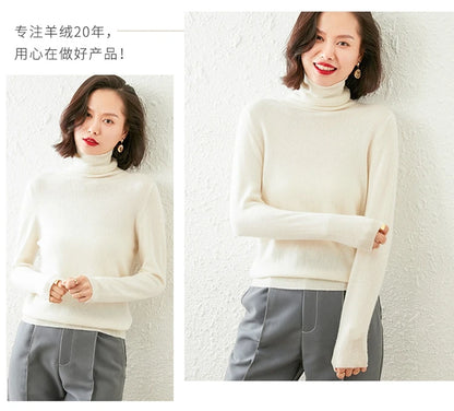 Autumn Winter 100% Cashmere Pullover Turtleneck Solid Sweater Casual Women Shirt Long Sleeve Loose Knitted Jumper 17Colors