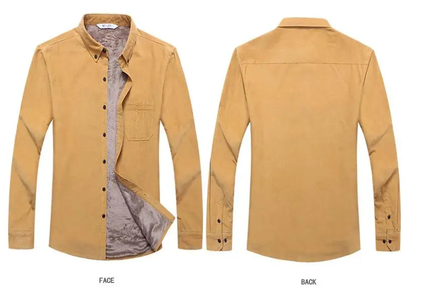 Quality Men's Cotton Corduroy Warm Winter Shirt Thick Fleece Lining Thermal Shirt Long Sleeve Bottoming Shirt Mens Winter Shirts