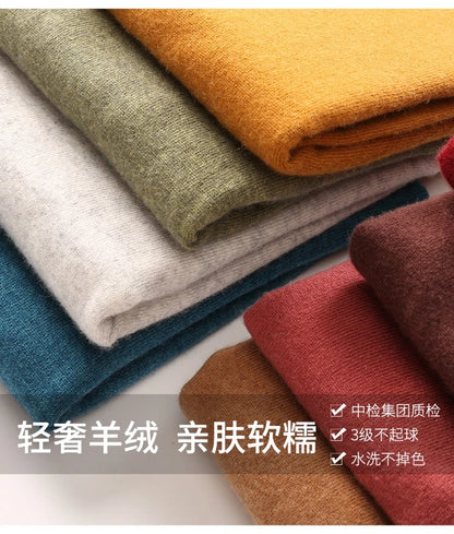 Autumn Winter 100% Cashmere Pullover Turtleneck Solid Sweater Casual Women Shirt Long Sleeve Loose Knitted Jumper 17Colors