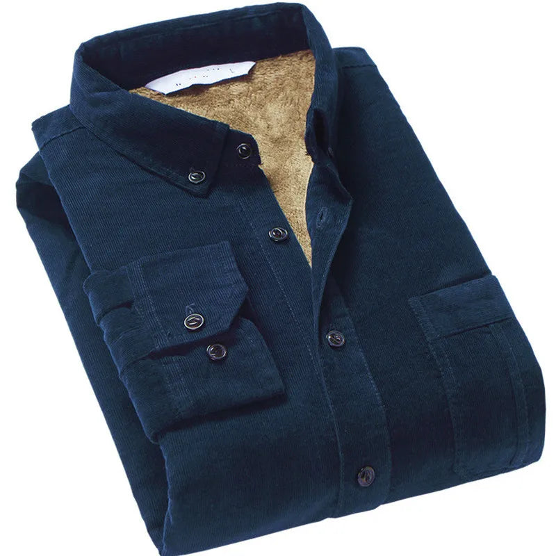Quality Men's Cotton Corduroy Warm Winter Shirt Thick Fleece Lining Thermal Shirt Long Sleeve Bottoming Shirt Mens Winter Shirts