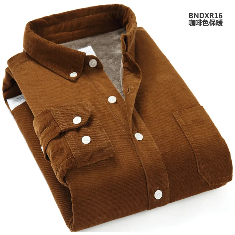 Quality Men's Cotton Corduroy Warm Winter Shirt Thick Fleece Lining Thermal Shirt Long Sleeve Bottoming Shirt Mens Winter Shirts