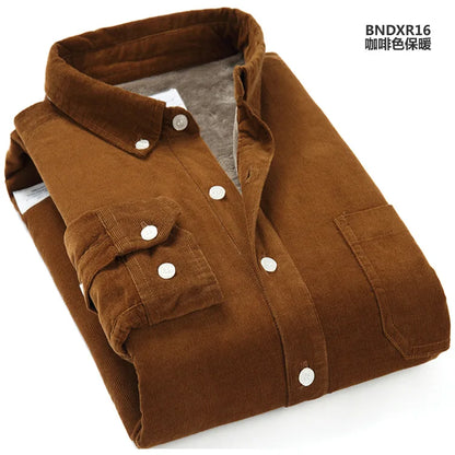 Quality Men's Cotton Corduroy Warm Winter Shirt Thick Fleece Lining Thermal Shirt Long Sleeve Bottoming Shirt Mens Winter Shirts