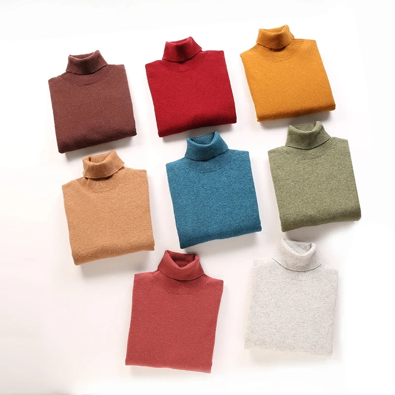 Autumn Winter 100% Cashmere Pullover Turtleneck Solid Sweater Casual Women Shirt Long Sleeve Loose Knitted Jumper 17Colors