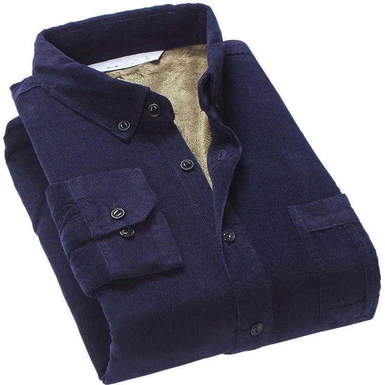 Quality Men's Cotton Corduroy Warm Winter Shirt Thick Fleece Lining Thermal Shirt Long Sleeve Bottoming Shirt Mens Winter Shirts