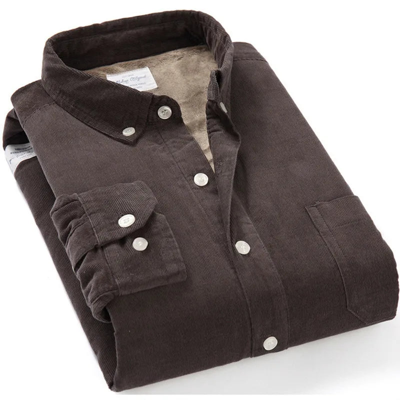 Quality Men's Cotton Corduroy Warm Winter Shirt Thick Fleece Lining Thermal Shirt Long Sleeve Bottoming Shirt Mens Winter Shirts