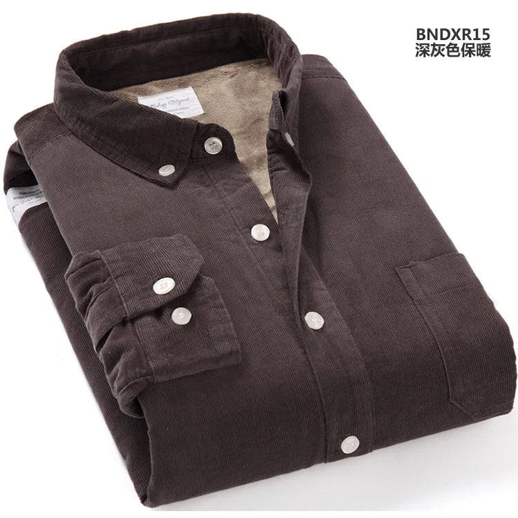 Quality Men's Cotton Corduroy Warm Winter Shirt Thick Fleece Lining Thermal Shirt Long Sleeve Bottoming Shirt Mens Winter Shirts