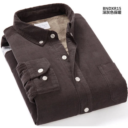Quality Men's Cotton Corduroy Warm Winter Shirt Thick Fleece Lining Thermal Shirt Long Sleeve Bottoming Shirt Mens Winter Shirts