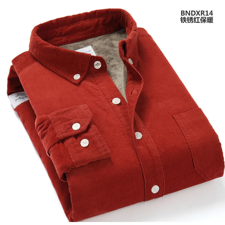 Quality Men's Cotton Corduroy Warm Winter Shirt Thick Fleece Lining Thermal Shirt Long Sleeve Bottoming Shirt Mens Winter Shirts