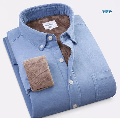 Quality Men's Cotton Corduroy Warm Winter Shirt Thick Fleece Lining Thermal Shirt Long Sleeve Bottoming Shirt Mens Winter Shirts