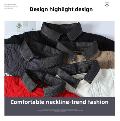 Christmas Clothing Men Sweaters Reindeer Pattern Long Sleeve Polo Neck Xmas Holiday Loose Knitwear Sweater Man Jumper Pullover