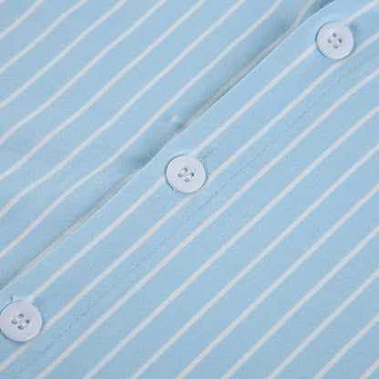 Classic Blue Striped Shirts Women Summer Shorts Sleeve Button Up Basic Shirt Mujer Y2K Aesthetic Retro Slim Fit Lapel Blouse