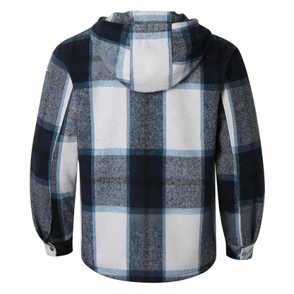 Men's Shirt Plaid Retro Warm Top Winter Fashion Men's Clothing Classic Style Zipper Jacket Thickened Fleece Lined Hooded