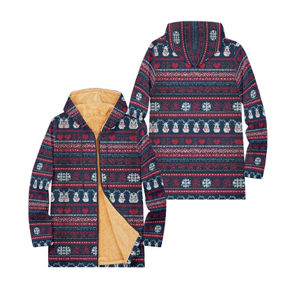 Unisex Christmas Winter Hooded Jacket with Festive Patterns Snowflakes Snowmen Reindeer and Penguins Soft Fleece Lining Warmth