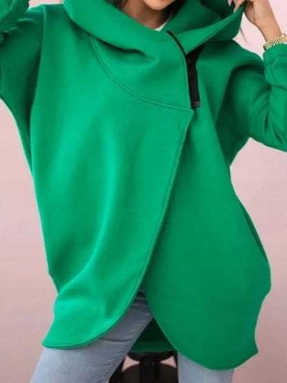 Fashion Hooded Hoodie For Women Casual Solid Zip Long Sleeve Loose Coats Tops Female Holiday Streetwear Autumn Winter Clothes