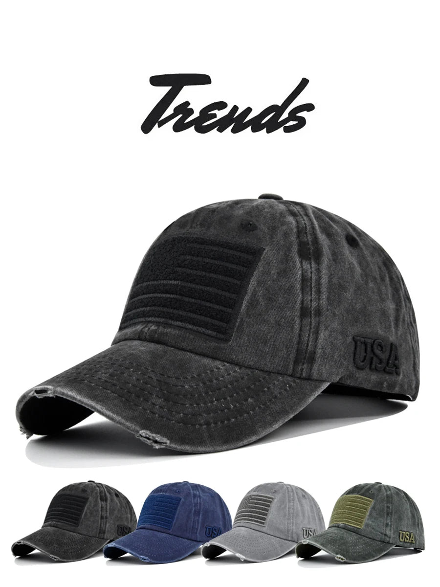 Camouflage Baseball Cap Leopard grain hat Sun hat Washed denim baseball cap American flag USA pattern Spring Autumn baseball Cap