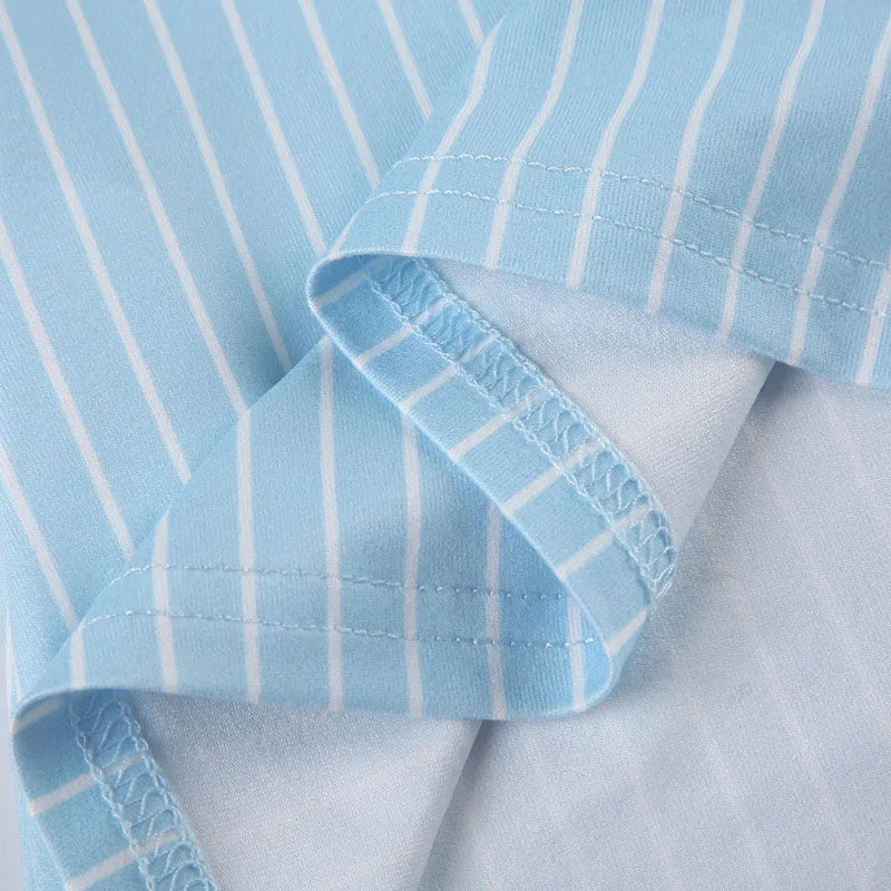 Classic Blue Striped Shirts Women Summer Shorts Sleeve Button Up Basic Shirt Mujer Y2K Aesthetic Retro Slim Fit Lapel Blouse