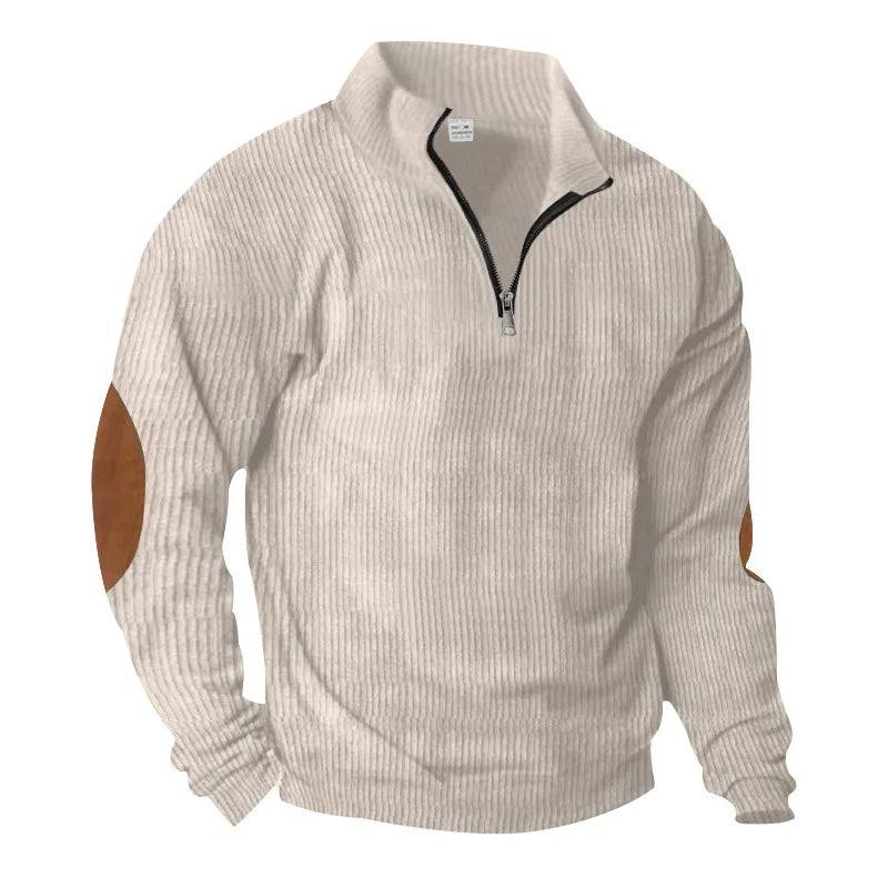 spring autumn men's casual sweatshirt half zipper V-neck pullover long sleeve sweatshirt corduroy trend loose coat men's tops