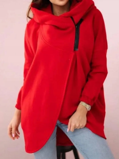 Fashion Hooded Hoodie For Women Casual Solid Zip Long Sleeve Loose Coats Tops Female Holiday Streetwear Autumn Winter Clothes
