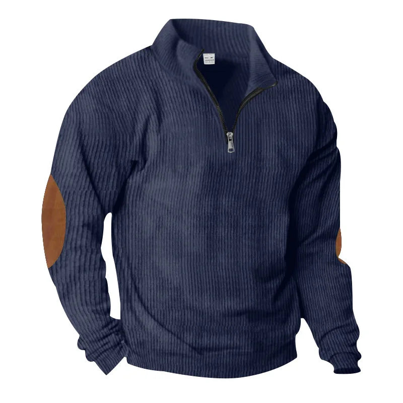 spring autumn men's casual sweatshirt half zipper V-neck pullover long sleeve sweatshirt corduroy trend loose coat men's tops