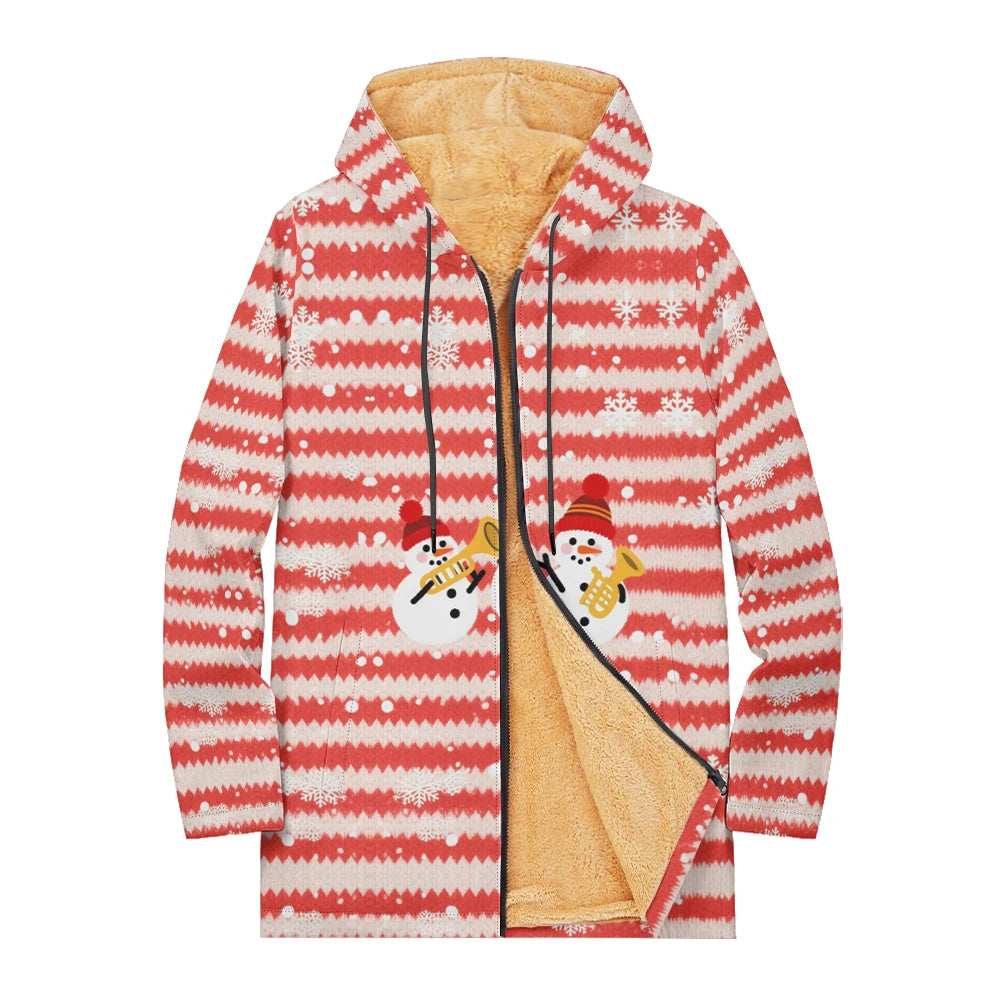 Unisex Christmas Winter Hooded Jacket with Festive Patterns Snowflakes Snowmen Reindeer and Penguins Soft Fleece Lining Warmth