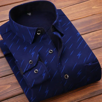 2025 Men's Winter Warm Long Sleeve Plaid Shirts Flannel Fur Lined Thick Formal Shirts Fleece Casual Shirt for Men Dress Shirts