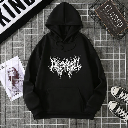 Winter Unisex Hoodie Drawstring Elastic Cuff Thorn Print Thick Hooded Sweatshirt Casual Long Sleeves Pullover Warm Tops Lady