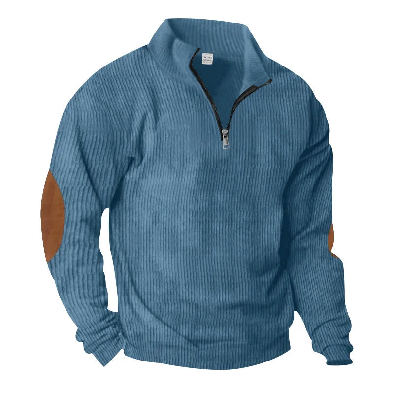 spring autumn men's casual sweatshirt half zipper V-neck pullover long sleeve sweatshirt corduroy trend loose coat men's tops