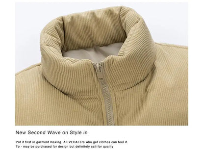 Winter Unisex Puffer Vest Thickened Warm Corduroy Windproof Outdoor Sleeveless Stand Collar Fashion Casual Cotton-Padded Coat