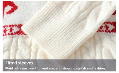 Christmas Clothing Men Sweaters Reindeer Pattern Long Sleeve Polo Neck Xmas Holiday Loose Knitwear Sweater Man Jumper Pullover