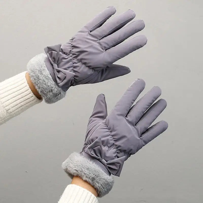 Ski Gloves Women Winter Fleece Thickened Warm Plush Cotton Waterproof Touch-Screen Gloves For Outdoor Riding Mountaineering