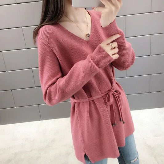 Knitted Sweaters For Women Solid Sale All Cheap Autumn Clothes Japanese Style On Promotion Attractive Top V Neck Female Pullover