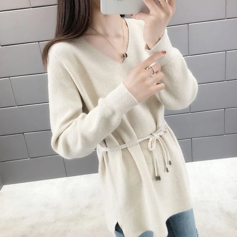Knitted Sweaters For Women Solid Sale All Cheap Autumn Clothes Japanese Style On Promotion Attractive Top V Neck Female Pullover