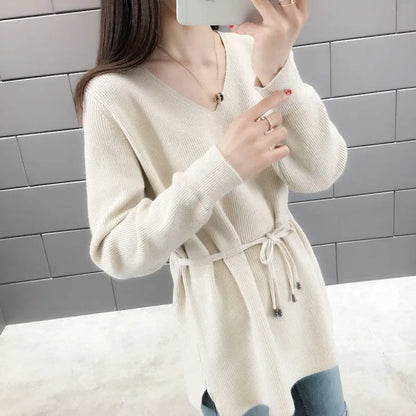 Knitted Sweaters For Women Solid Sale All Cheap Autumn Clothes Japanese Style On Promotion Attractive Top V Neck Female Pullover