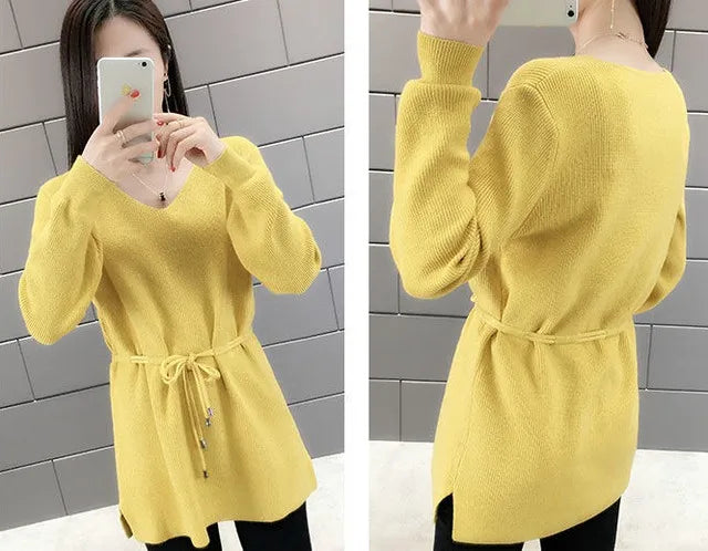 Knitted Sweaters For Women Solid Sale All Cheap Autumn Clothes Japanese Style On Promotion Attractive Top V Neck Female Pullover