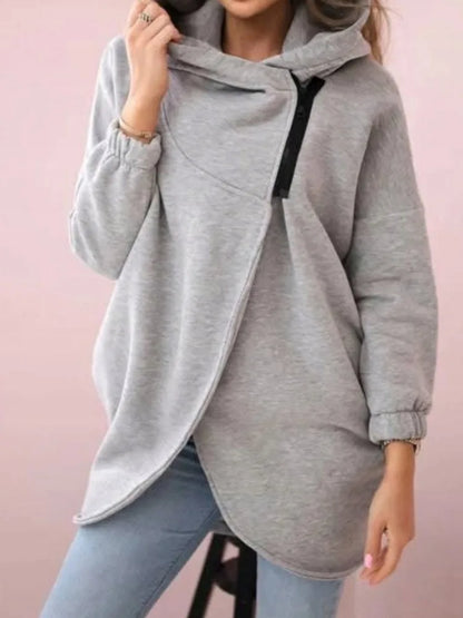 Fashion Hooded Hoodie For Women Casual Solid Zip Long Sleeve Loose Coats Tops Female Holiday Streetwear Autumn Winter Clothes