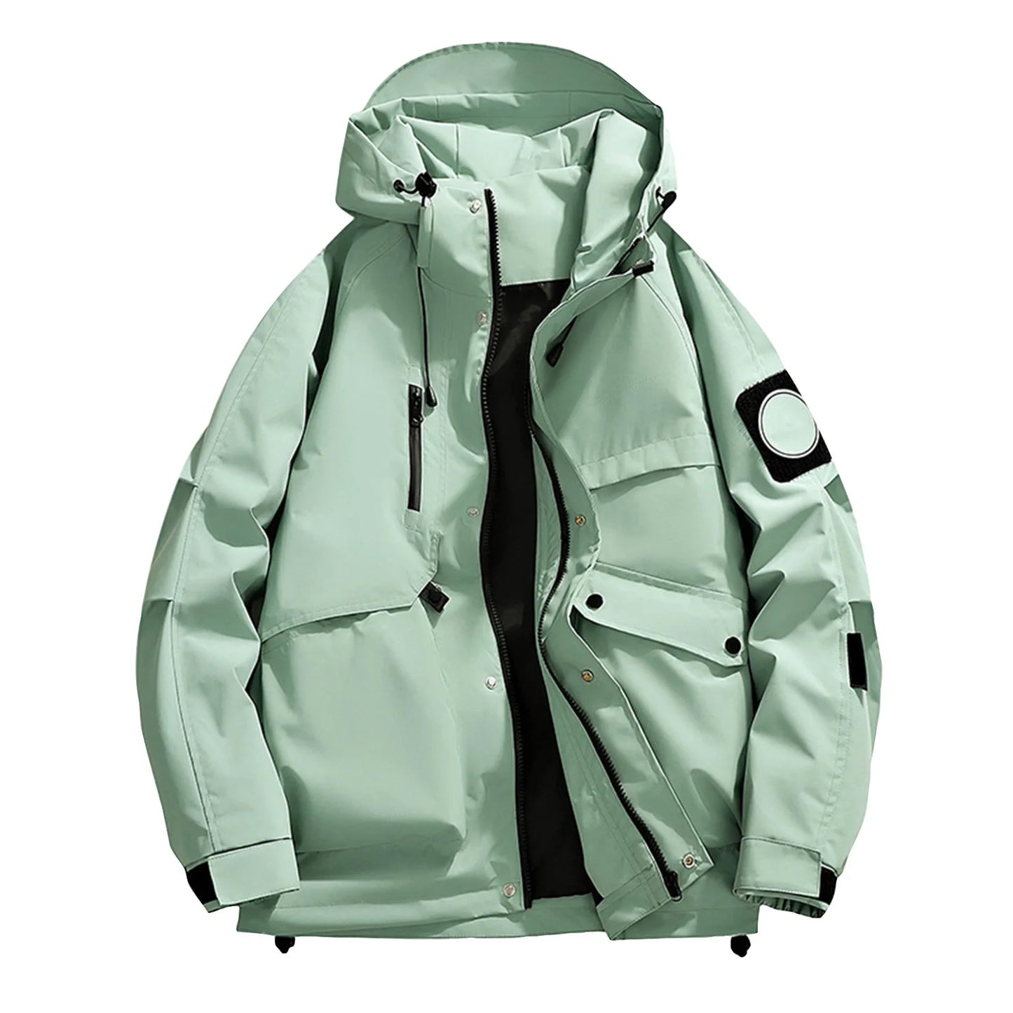 Unisex Autumn Winter Jacket Solid Color Outdoor Workwear Casual Loose Zipper Pocket Warm Long Sleeved Jacket Windproof Jacket
