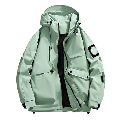 Unisex Autumn Winter Jacket Solid Color Outdoor Workwear Casual Loose Zipper Pocket Warm Long Sleeved Jacket Windproof Jacket