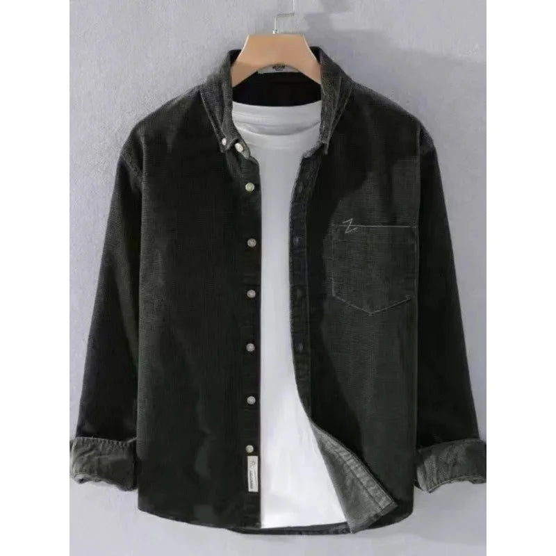 Corduroy Long Sleeve Shirt Men Spring Autumn New Style Japanese Retro Loose Casual Jacket
