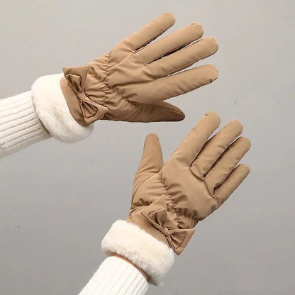 Ski Gloves Women Winter Fleece Thickened Warm Plush Cotton Waterproof Touch-Screen Gloves For Outdoor Riding Mountaineering