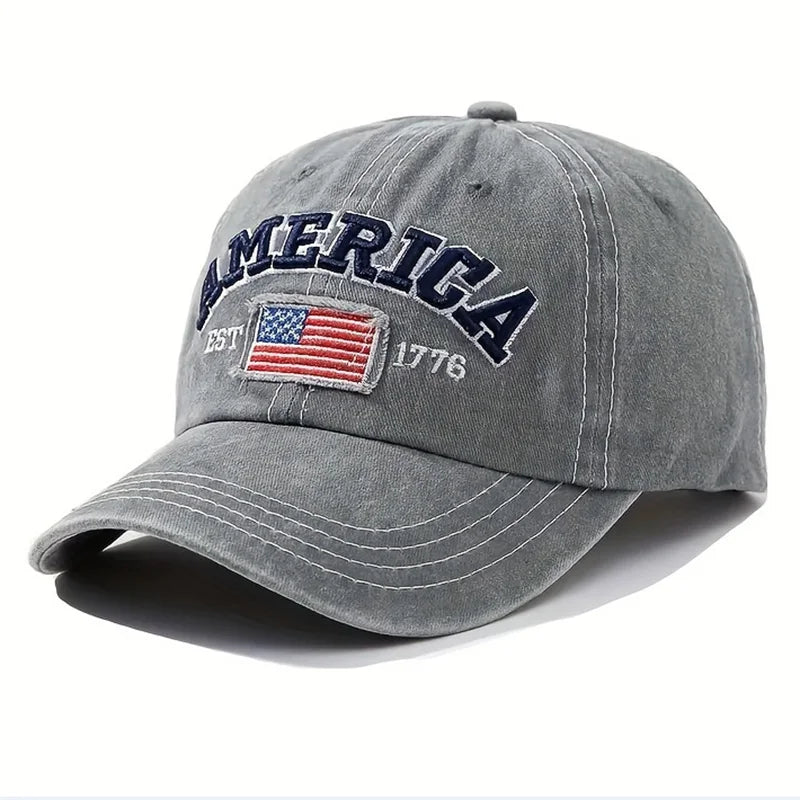 Vintage USA Flag Embroidered Baseball Cap - Bold Lettering, Distressed Wash, Sun Protection - Trendy Dad Hat for Outdoor