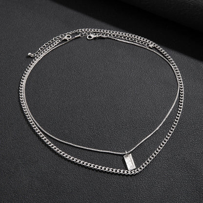 KunJoe 2pcs/set Rectangular Pendant Box Chain Necklace for Men Punk Silver Color Cuban Link Chain Choker Necklace Party