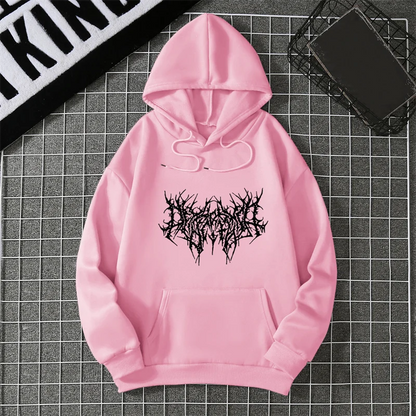 Winter Unisex Hoodie Drawstring Elastic Cuff Thorn Print Thick Hooded Sweatshirt Casual Long Sleeves Pullover Warm Tops Lady
