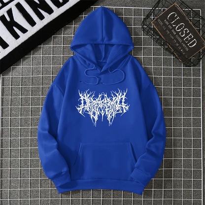 Winter Unisex Hoodie Drawstring Elastic Cuff Thorn Print Thick Hooded Sweatshirt Casual Long Sleeves Pullover Warm Tops Lady