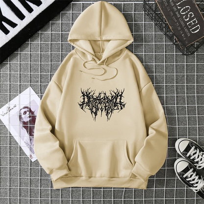 Winter Unisex Hoodie Drawstring Elastic Cuff Thorn Print Thick Hooded Sweatshirt Casual Long Sleeves Pullover Warm Tops Lady