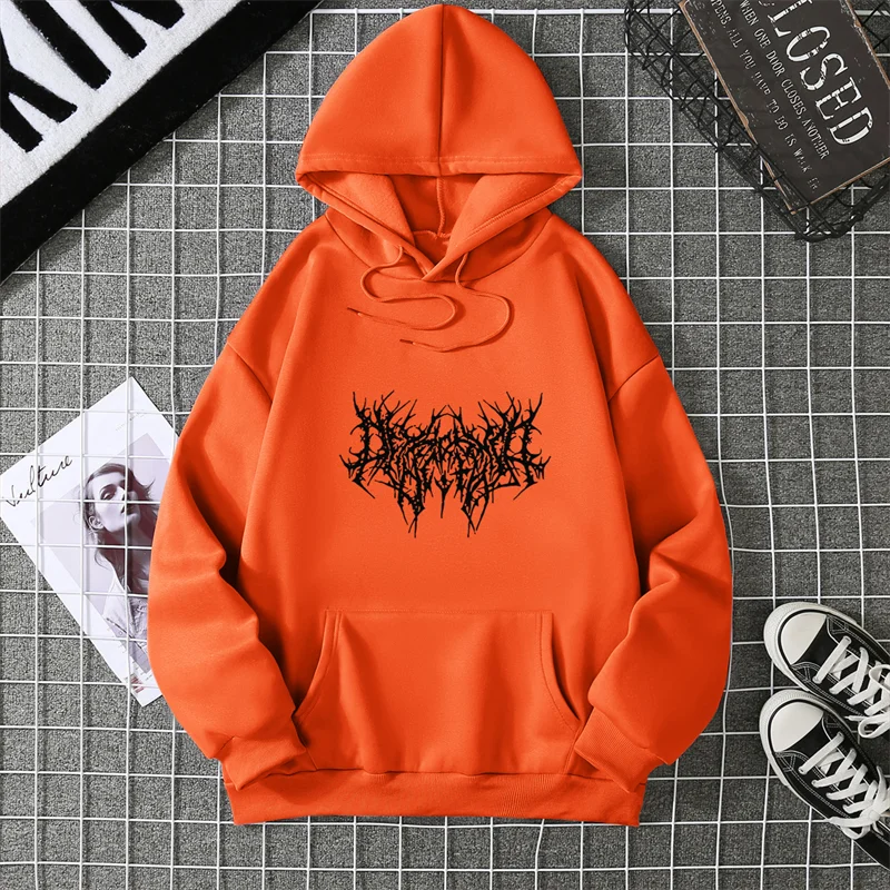 Winter Unisex Hoodie Drawstring Elastic Cuff Thorn Print Thick Hooded Sweatshirt Casual Long Sleeves Pullover Warm Tops Lady