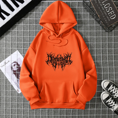 Winter Unisex Hoodie Drawstring Elastic Cuff Thorn Print Thick Hooded Sweatshirt Casual Long Sleeves Pullover Warm Tops Lady